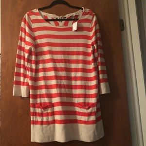 LOFT orange and cream striped tunic sweater